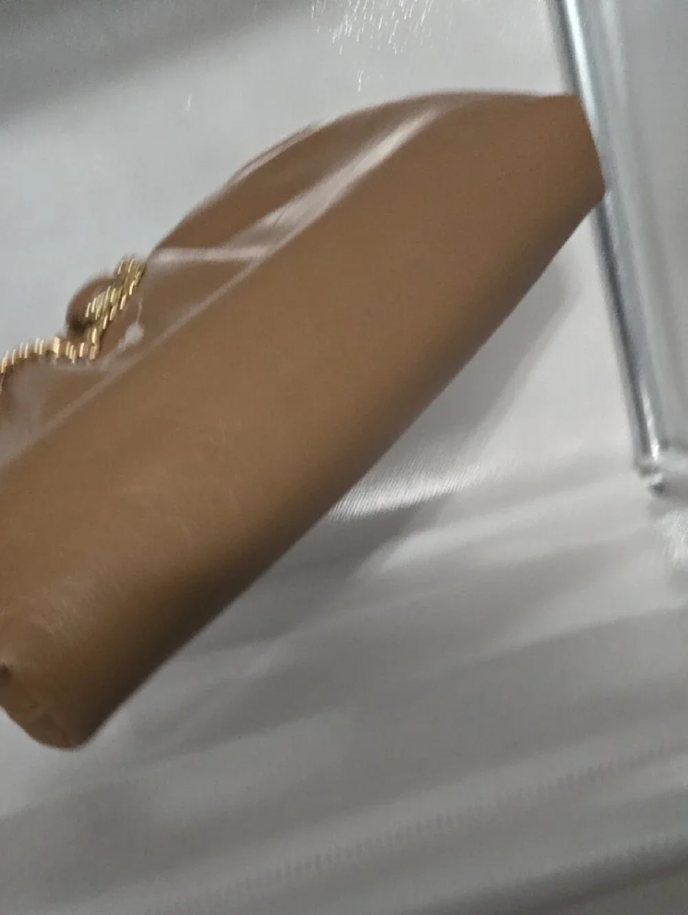 Classic Brown Leatherette Chain-Handle Clutch with Gold Accent